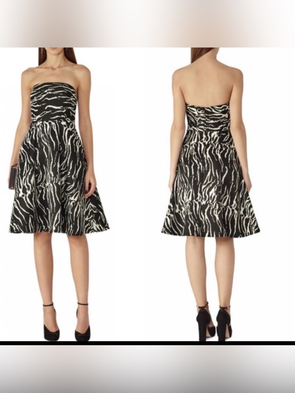 NWT Reiss Elinor zebra print strapless dress 0